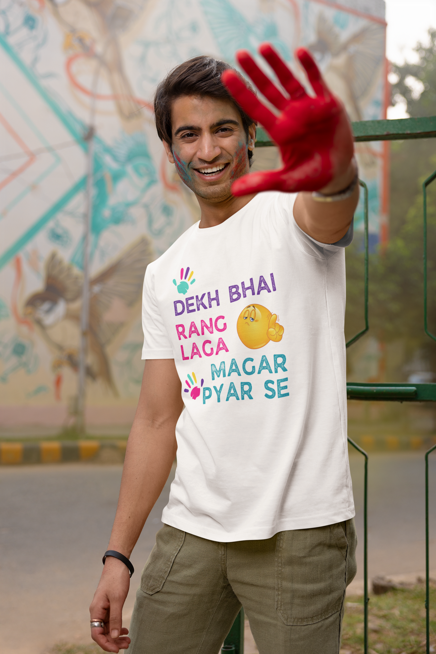 Unisex Holi T-Shirt - Dekh Bhai Rang De Magar Pyar Se